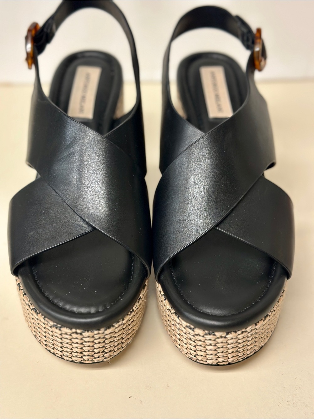 ANTONIO MELANI Black Crisscross Platform Espadrille Sandals